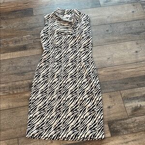 Calvin Klein Black and White Zebra Print Midi Dress